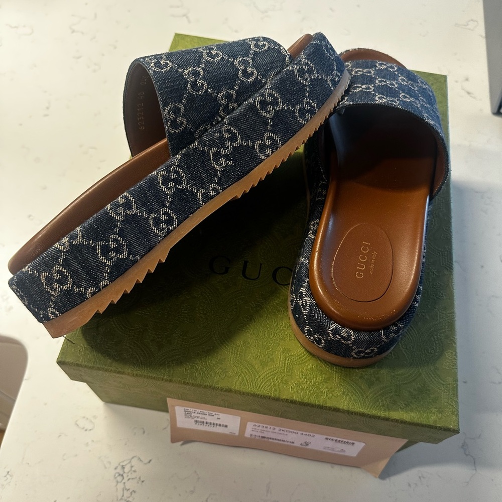 Gucci Navy Monogram Platform Sandals - Picture 6 of 12